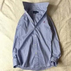 美品 ポロラルフローレン ストライプシャツ ブラウス 長袖 青 ブルー