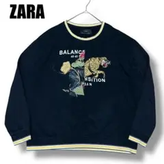 【完売品】ZARA ザラ スウェットタイガー&フラワー刺繍 リンガーネック