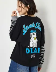 新品ブラックＬ PEANUTSフェイクレイヤードロングTシャツ即お買い上げ歓迎！