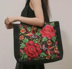 新品 モン族 花 刺繍 トートバッグ ショルダーバッグ アジアン 派手 花柄
