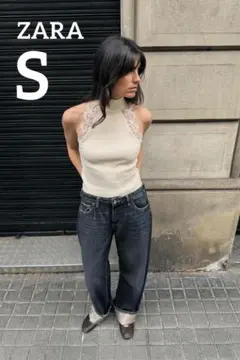 ZARA】ザラ S オフショルダーTシャツ トップス ニット レース