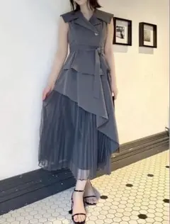 dazzlin アシメプリーツトレンチワンピース グレーのサムネイル
