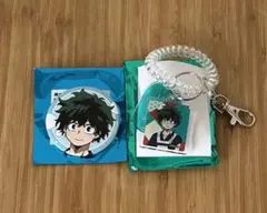 ヒロアカ　極楽湯　缶バッジ　ロッカーキー風キーホルダー　緑谷