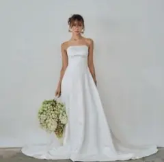 ドレスプロダクション　W320 サテンベアトップAラインドレス　ベール付き