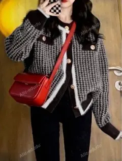 ツイードニットカーディガン　ブラック