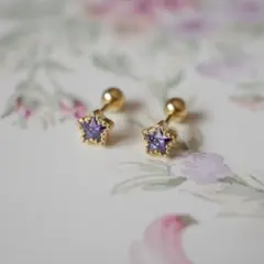 No117 小ぶり アメジストカラー［ゴールド］925 アレルギー対応 高品質