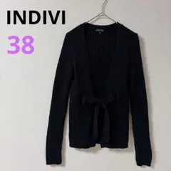 【インディヴィ】INDIVI カーディガン リボン　ブラック　イタリア素材　38