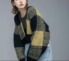 KBF BIGチェックショートカーディガン