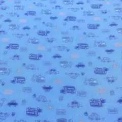 青地に車やバスのイラスト 綿プリント生地（カットクロス）