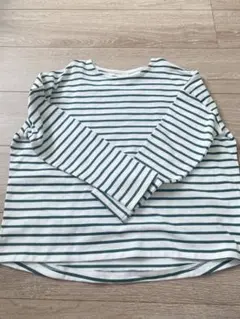 長袖カットソー 白と緑のボーダー　140センチ デビロック