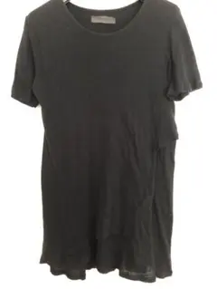 プルドゥレディースアシンメトリック裾 黒 Tシャツ半袖柔らかい素材伸縮性