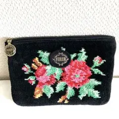 希少❗ FEILER【フェイラー】ポーチ　ブラック　フラワー　花柄