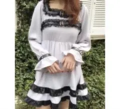 BUBBLES ベルトフリルワンピース　グレー紫