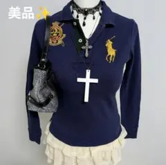 Y2K ラルフローレン ビックポニー ブルー　ピチ　ポロシャツ　平成ギャル　海外