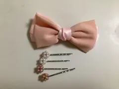 ピンクリボンとパールヘアピンセット