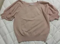 N ナチュラルビューティーベーシック ピンク5分袖パフニット