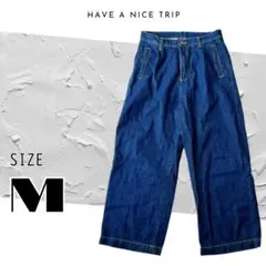 モノマート デニム ガウチョ（M）ワイド パンツ インディゴ 綿100 アメカジ