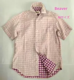 【Beaver】半袖　綿シャツ　メンズ　チェック×アンカー柄　М　日本製　総柄のサムネイル