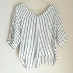 ルクールブラン ストライプ柄 半袖ブラウス バックリボン　ゆったりのサムネイル