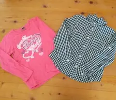 ギンガムチェックシャツ&ピンクロングTシャツセット