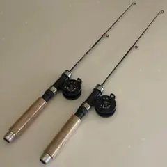 2本セット　コンパクトロッド　65cm リール付き　短竿　木目 穴釣り　ワカサギのサムネイル