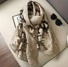 ペイズリー柄大判ストール ショール 刺繍 ベージュ ブラック プレゼント　ギフト