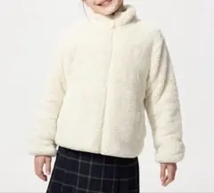 ユニクロ　キッズ　ファー　フリース　フルジップ　ジャケット　140 白