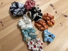 シュシュ まとめ売り　ヘアゴム　苺　ドット　水玉　ブラック　黒　水色　白　レース