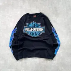 90sヴィンテージ希少ブルーフレイムハーレーロングスリーブTシャツ