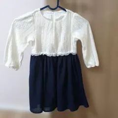 アプレレクール　レース付きホワイト・ネイビー ワンピース 100cm