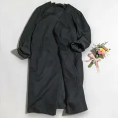 良品☆リムアーク カーディガン ポンチ加工 ロング丈 ノーカラー 厚手 ネイビーのサムネイル