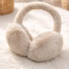 折りたたみ式イヤーマフ 耳あて　ふわふわ ファー ベージュ　 冬防寒