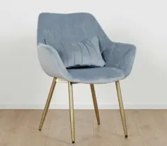 美品 ベロア調 ダイニングチェア ブルー ゴールド脚