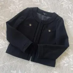 C.D.S ノーカラージャケット M 黒 毛10% 金ボタン 無地 古着