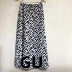 美品　GU  レディース　フレアースカート　ロング　紺地　花柄　Mサイズ