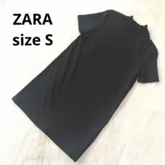 ZARA TRF ワンピース ミニ丈 半袖 モックネック チュニック S 黒