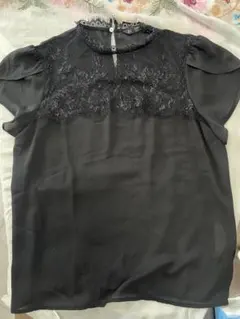 ZARA BASIC ブラックレース半袖ブラウス S