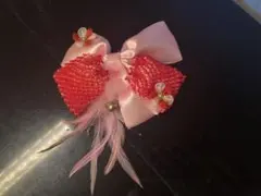 七五三 髪飾り リボン ピンク 羽根付き