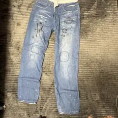 MATERIAL POUND 刺繍ダメージデニムパンツ