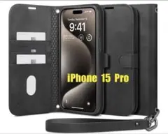 iPhone 15 Pro ブラック 手帳型スマホケース