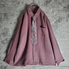 【ネクタイシャツ】古着 ワンポイント刺繍 アニマル柄 アースカラー 紫 レトロ