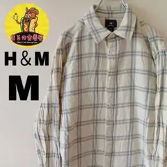 USA古着 H＆M　ネルシャツM　オフホワイトグレー　チェック