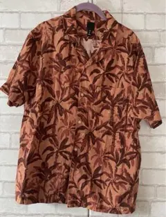 H&M オープンカラーシャツ テラコッタ M アロハ　リネン　麻　金　ゴールドのサムネイル