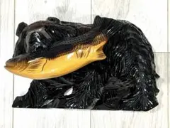 木製 熊 魚 彫刻 置物　縁起物