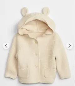 baby GAP アイボリーくまみみ付きカーディガン 18-24ヶ月　90cm