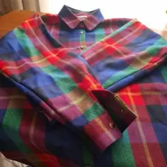 昭和レトロ　チェック柄 長袖シャツ レディース