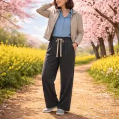 3XL 微起毛コーデュロイ ワイドパンツ グレー 体型カバー