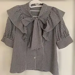 INGNI チェック フリル リボン　半袖ブラウス