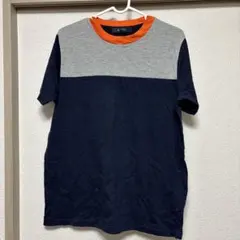 nano universe カラー切替 Tシャツ S ネイビー/グレー/オレンジ