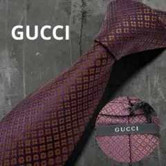 GUCCI グッチ ネクタイ クレスト 紫 茶 幾何学柄 ジャカード タグ付
